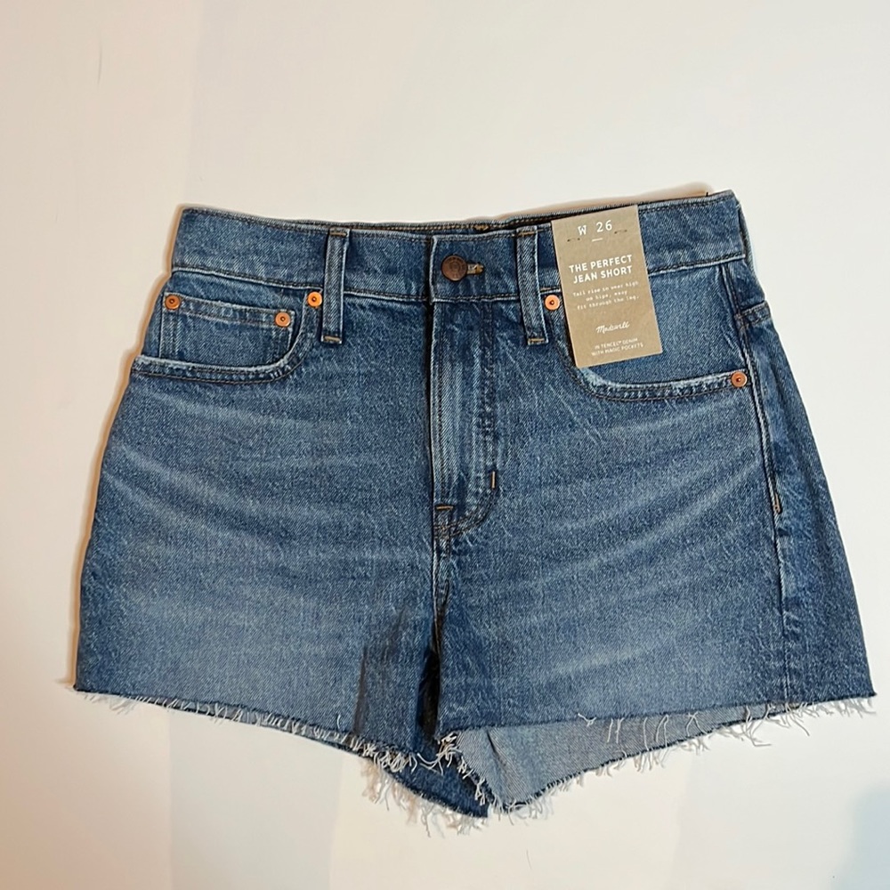 NWT Madewell The Perfect Jean Short high rise sz 26 blue denim cut offs raw hem